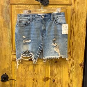 We The Free Ripped Blue Denim Mini Skirt